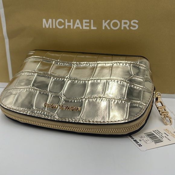 Michael Kors Empire Small Metallic Crocodile Embossed Leather Travel Pouch NWT - Picture 8 of 16